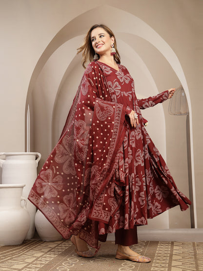 Flared Cotton Printed Kurta Set With Dupatta