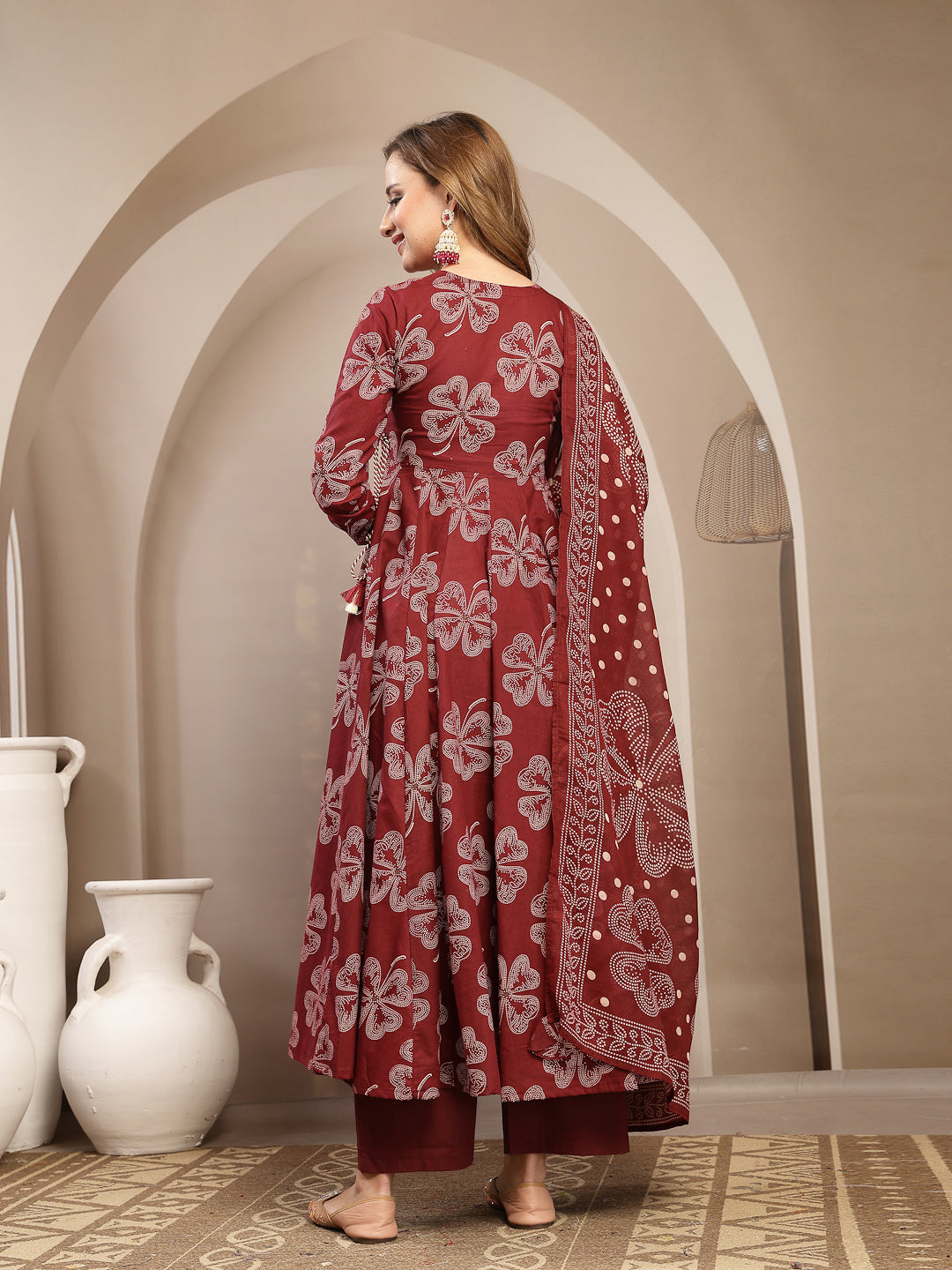 Flared Cotton Printed Kurta Set With Dupatta