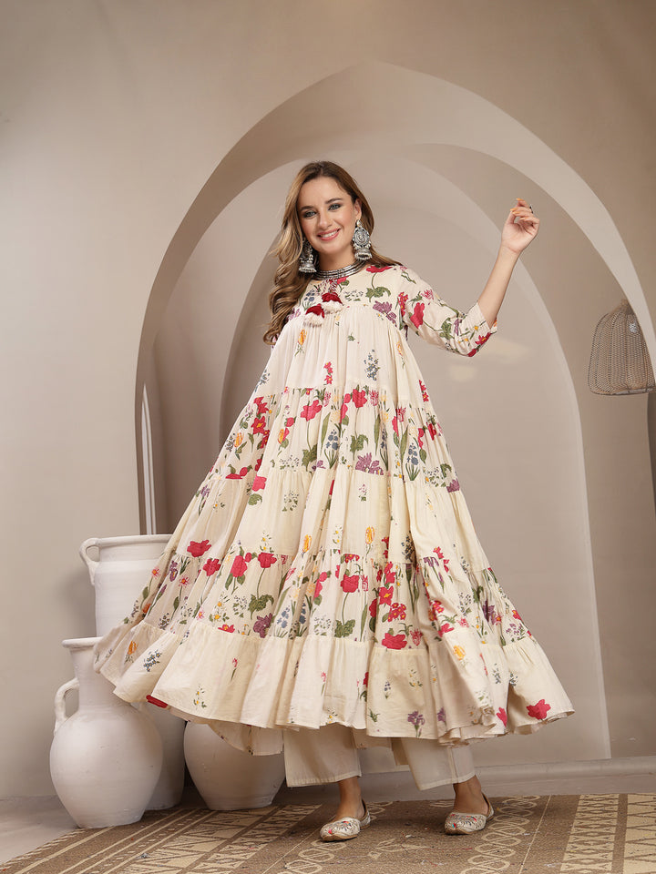 Anarkali Cotton Printed Kurta Set With Dupatta