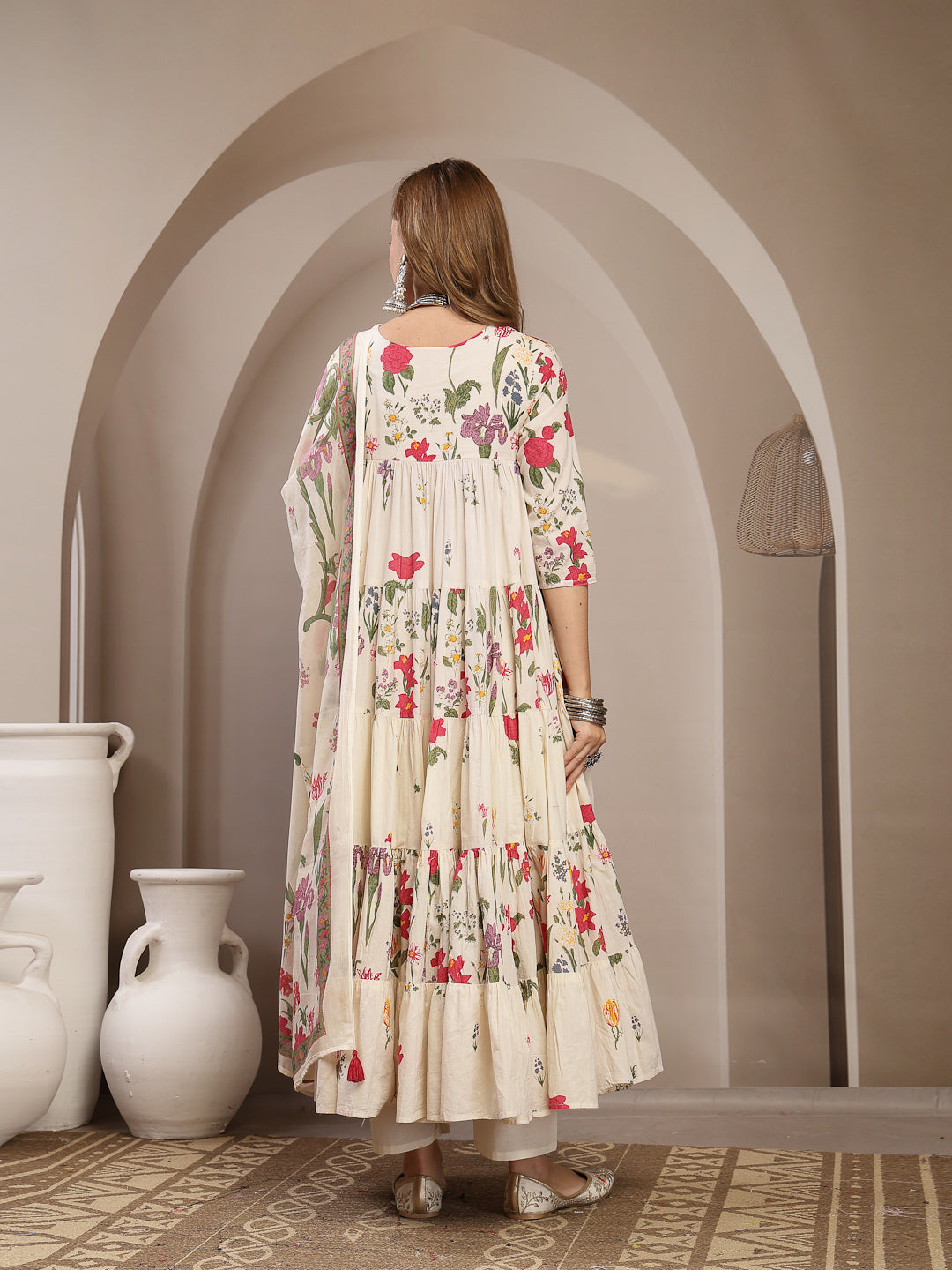 Anarkali Cotton Printed Kurta Set With Dupatta