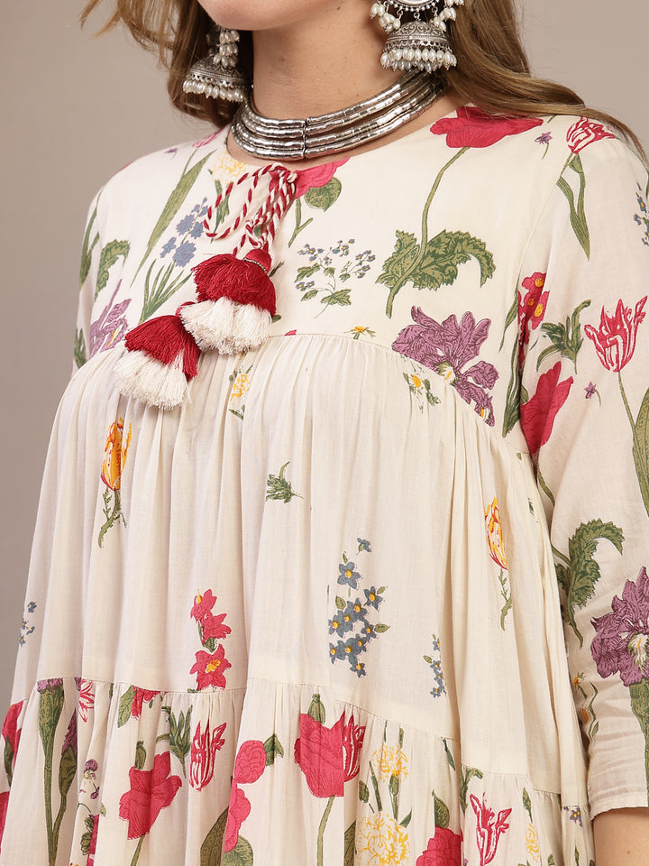 Anarkali Cotton Printed Kurta Set With Dupatta