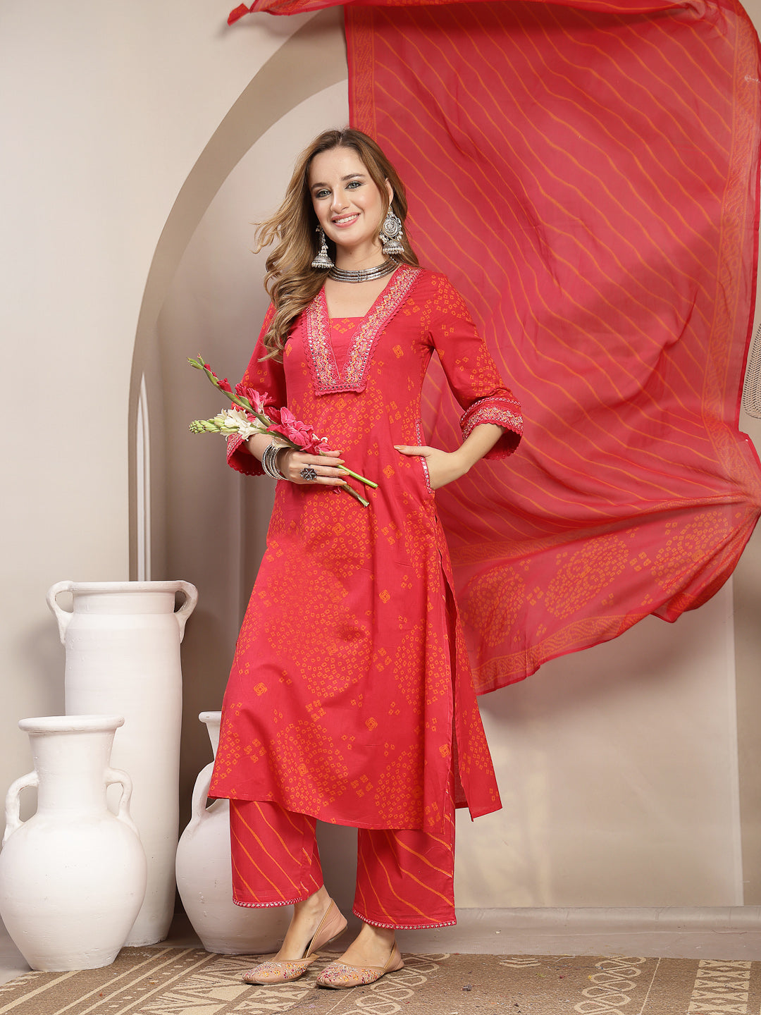 Straight Cotton Printed Kurta Set With Dupatta