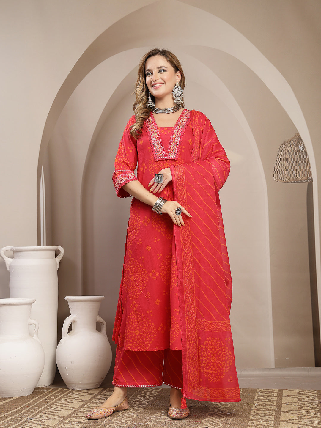 Straight Cotton Printed Kurta Set With Dupatta