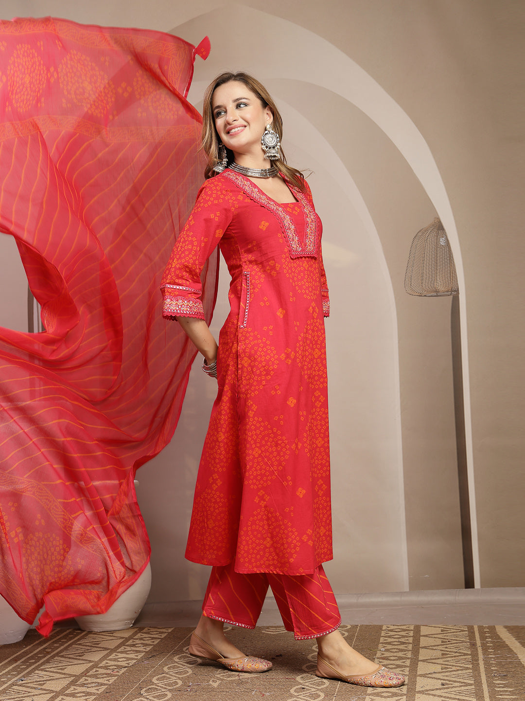 Straight Cotton Printed Kurta Set With Dupatta
