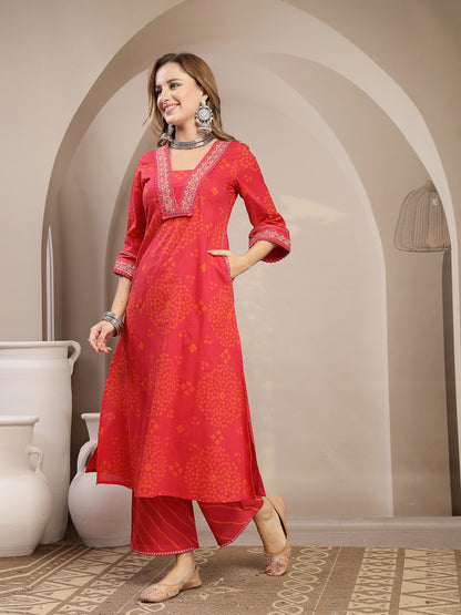 Straight Cotton Printed Kurta Set With Dupatta