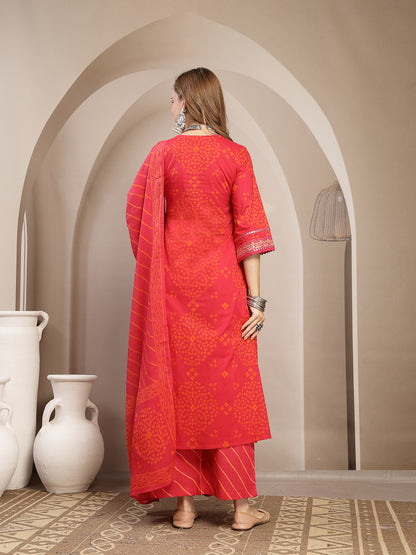 Straight Cotton Printed Kurta Set With Dupatta