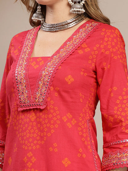 Straight Cotton Printed Kurta Set With Dupatta