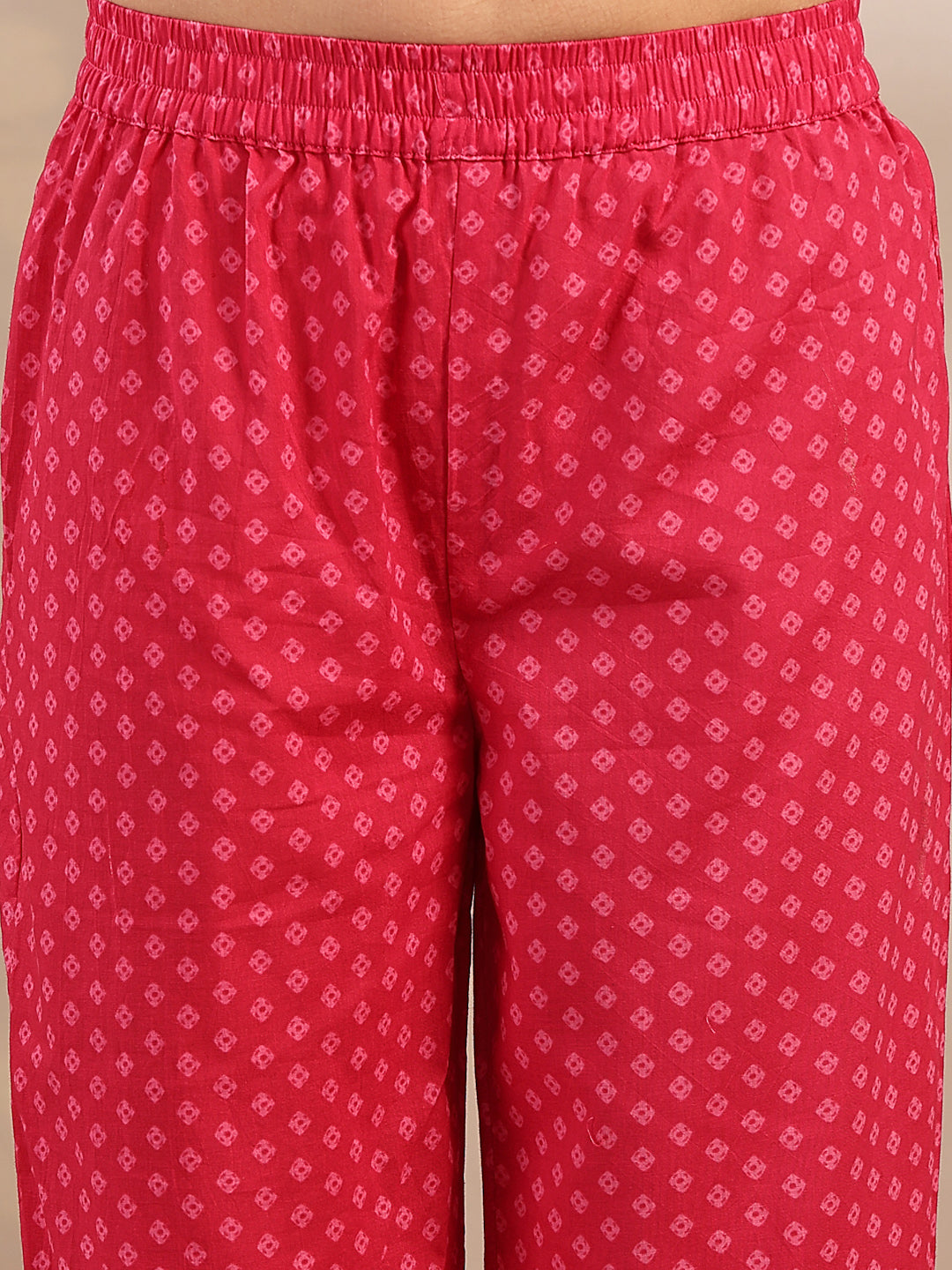 Cotton Calf Length Printed 3/4 Sleeves V-Neck Flared Kurta Suit Set