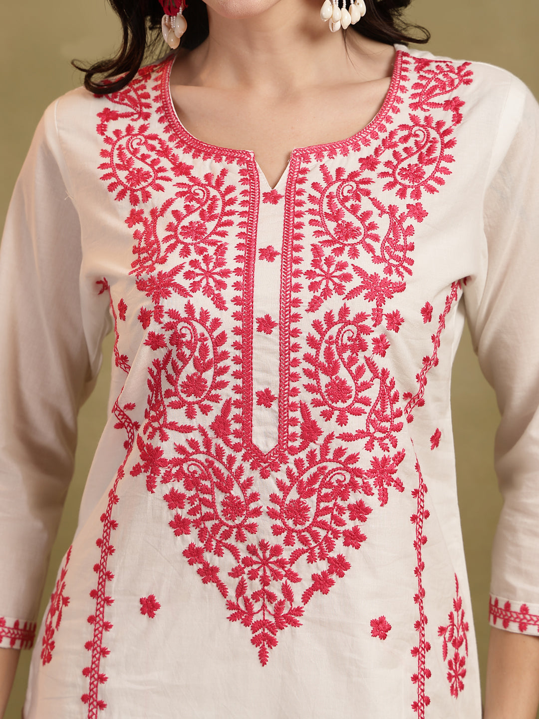Straight Solid Embroidered Cotton Kurta Set With Malmal Dupatta