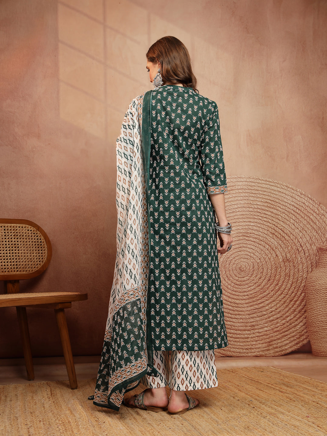 Straight Printed Embellishment Cotton Kurta Set With Malmal Dupatta
