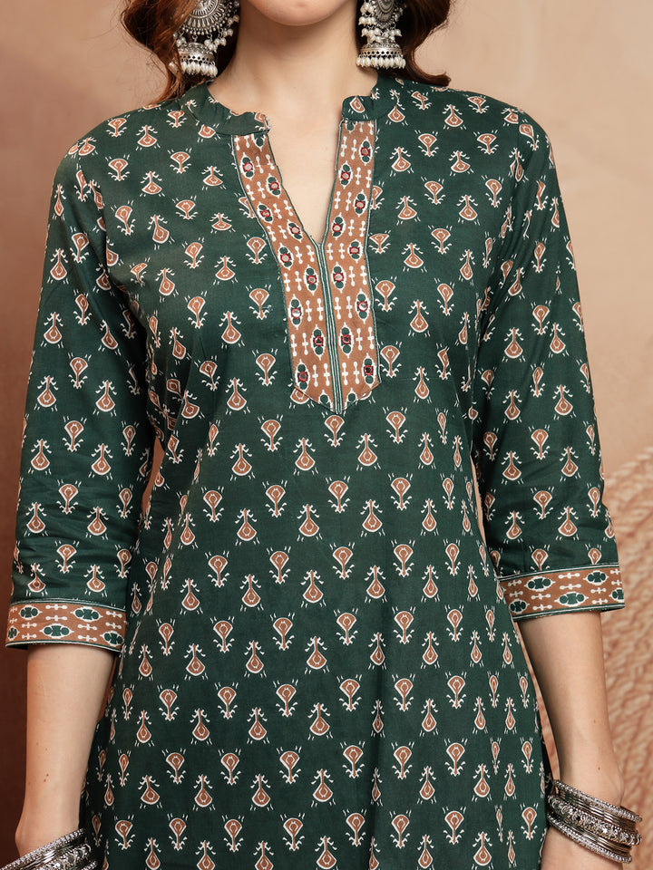 Straight Printed Embellishment Cotton Kurta Set With Malmal Dupatta