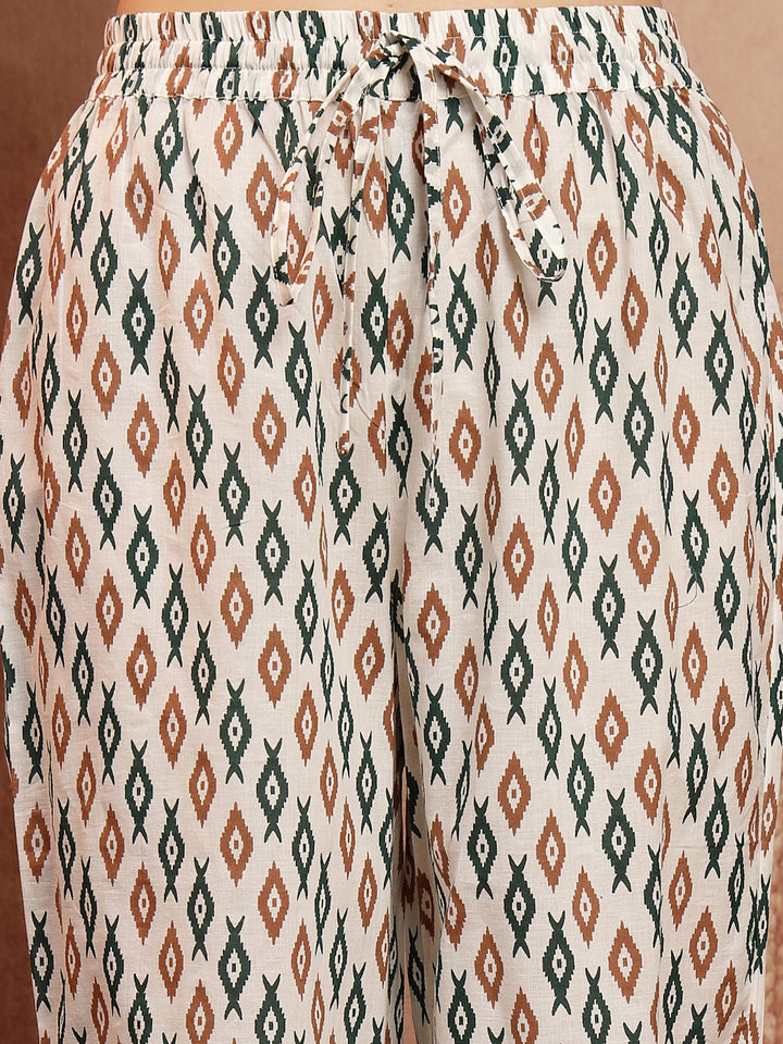 Straight Printed Embellishment Cotton Kurta Set With Malmal Dupatta