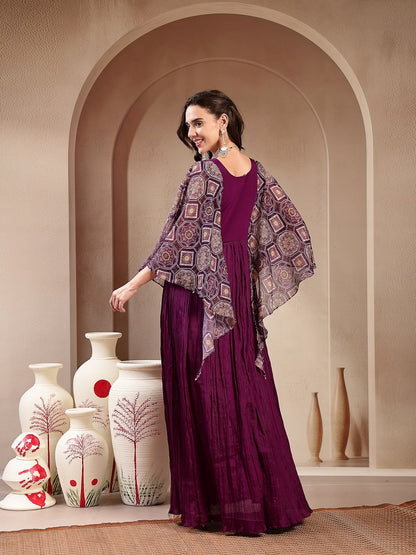 Violet Solid & Embroidered Party Wear Chinon Gown (Pre-Order)