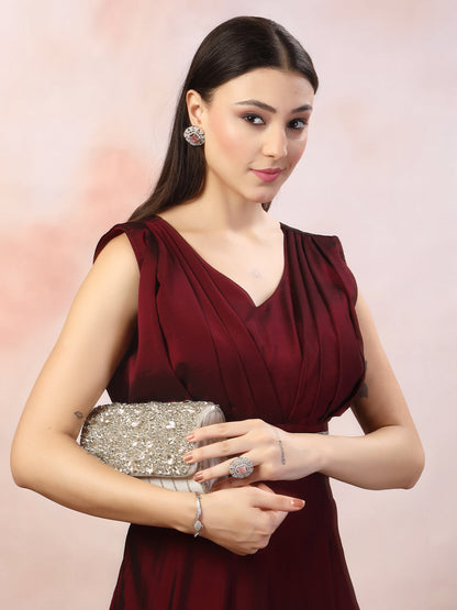 Wine Solid Party Wear Satin Gown (Pre-Order)