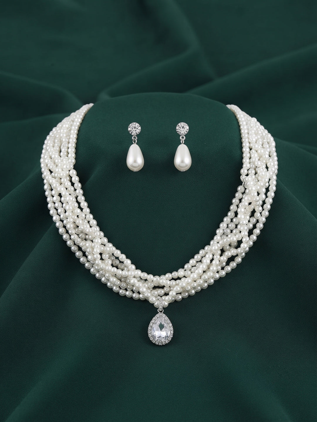 Beautiful White Pearls Statement Jewellery Set For Women