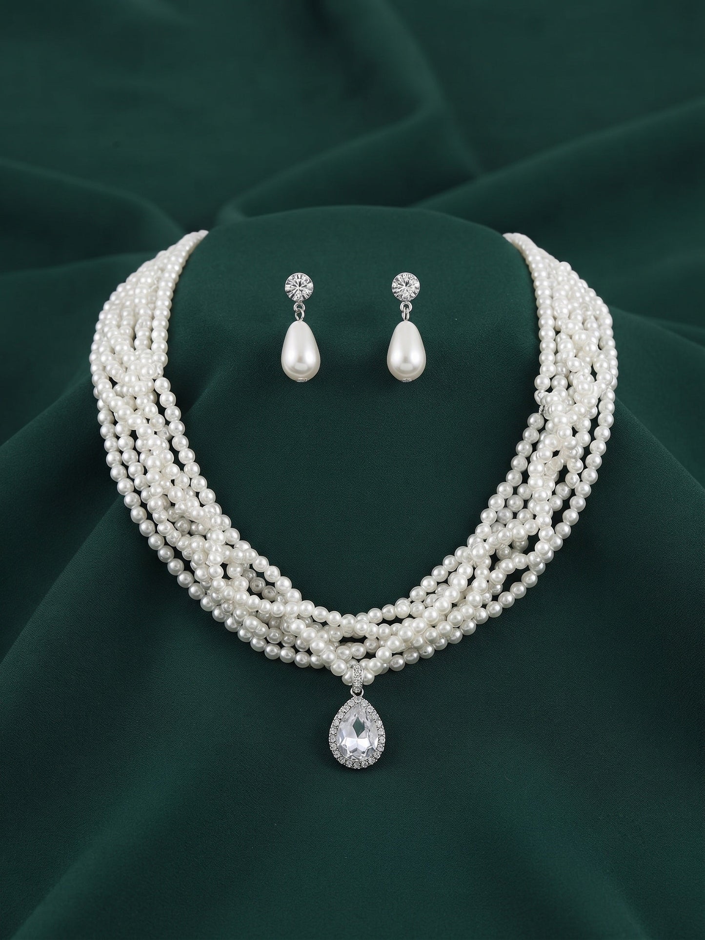 Beautiful White Pearls Statement Jewellery Set For Women