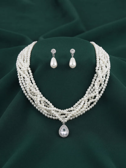 Beautiful White Pearls Statement Jewellery Set For Women