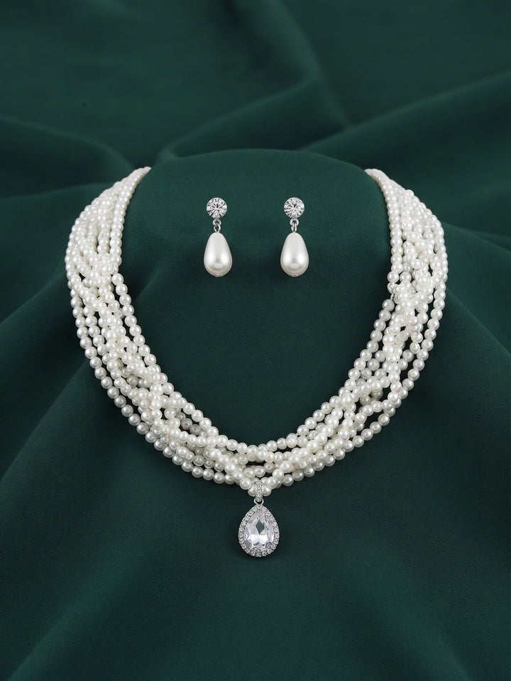 Beautiful White Pearls Statement Jewellery Set For Women
