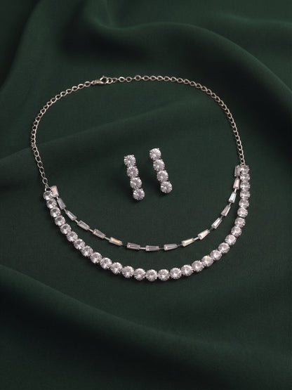 Women Silver Plated American Diamond Jewellery Set