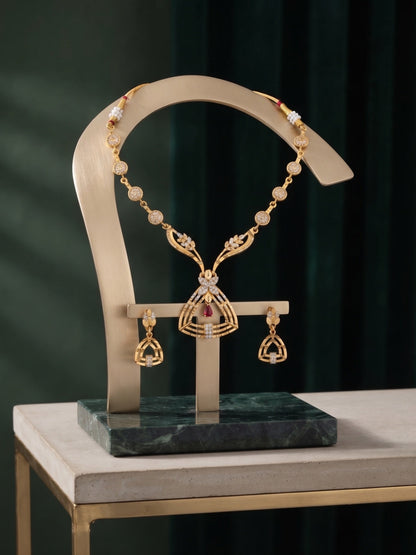 Women Gold Plated Diamond With fancy Rubby Jewellery Set