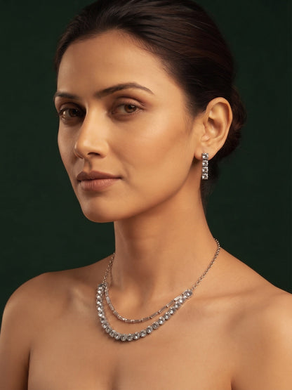 Women Silver Plated American Diamond Jewellery Set