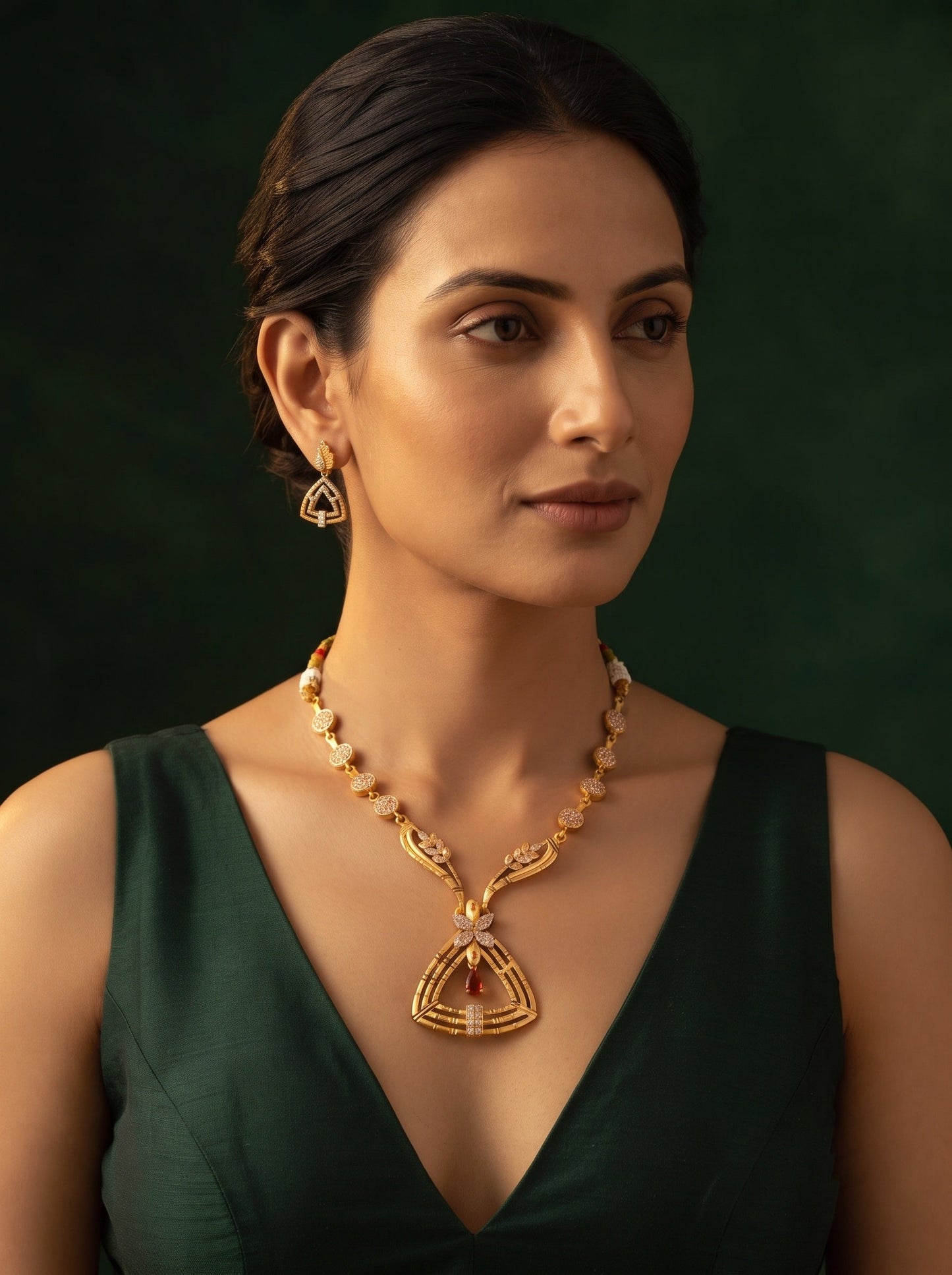 Women Gold Plated Diamond With fancy Rubby Jewellery Set