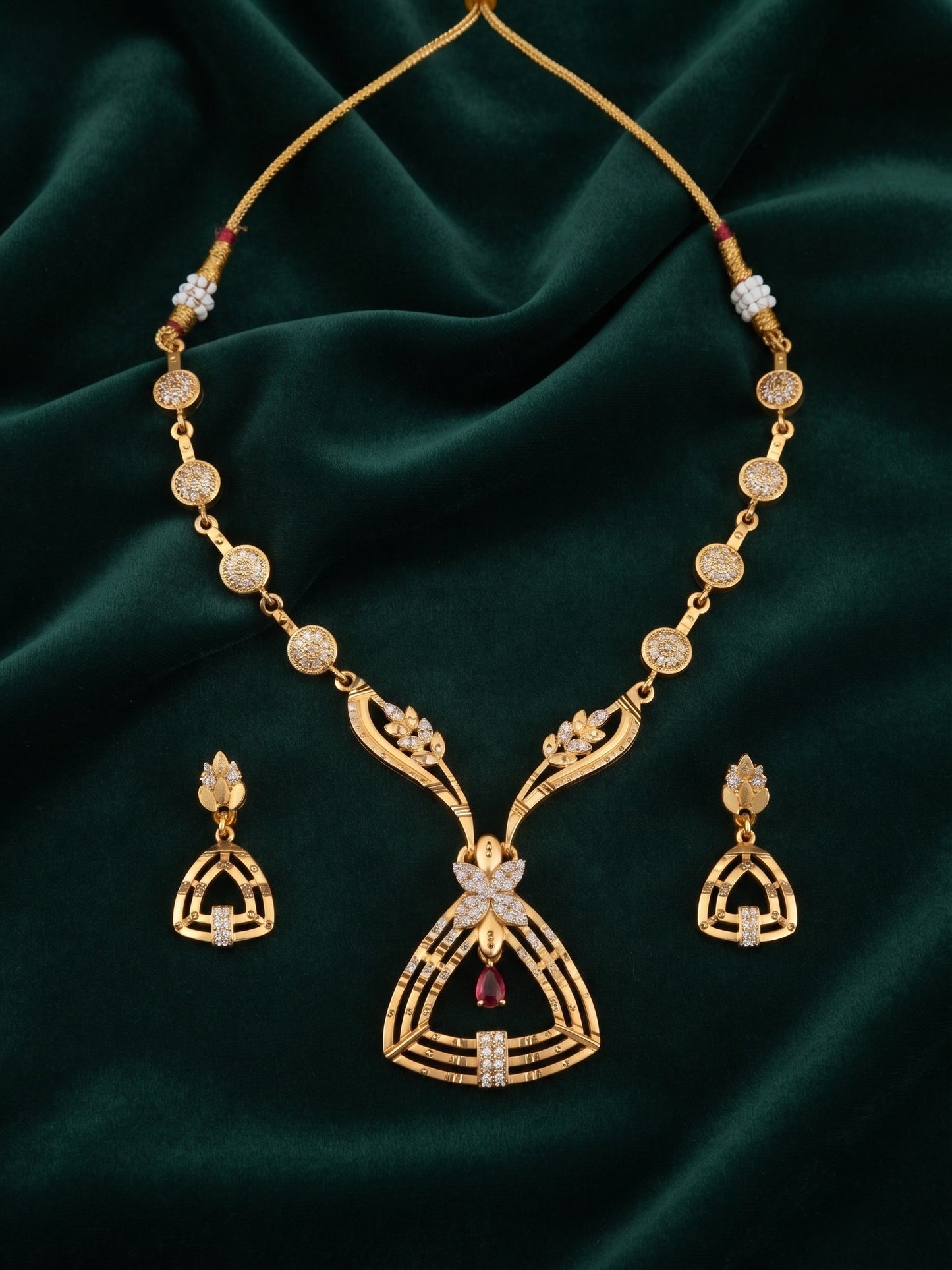 Women Gold Plated Diamond With fancy Rubby Jewellery Set