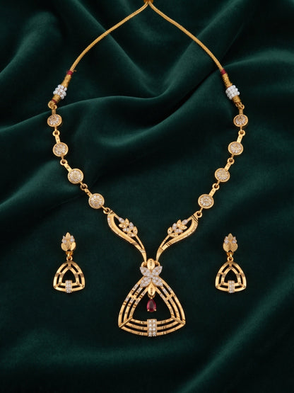 Women Gold Plated Diamond With fancy Rubby Jewellery Set