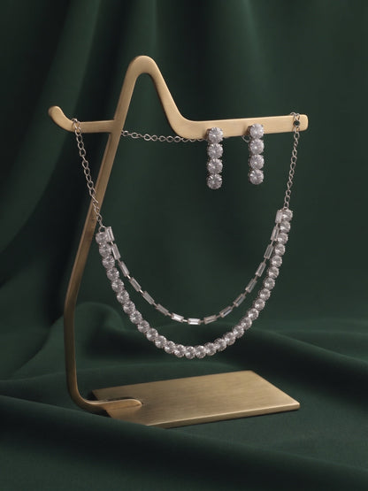Women Silver Plated American Diamond Jewellery Set