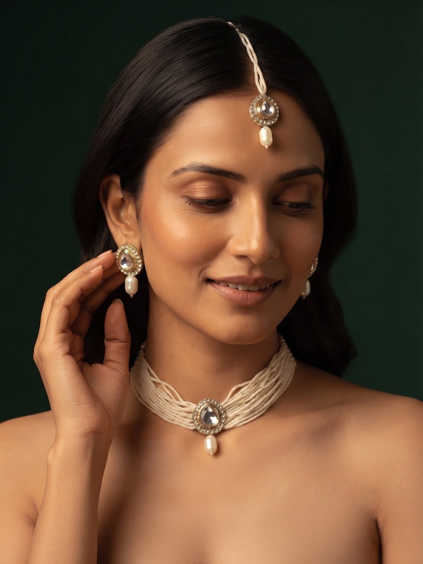 Beautiful White Pearls Statement Jewellery Set For Women