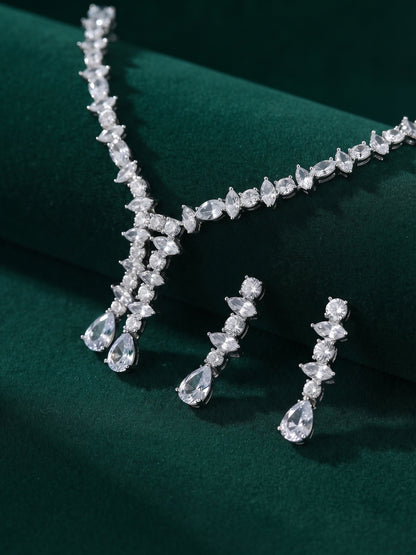 Women Silver Plated Diamond Jewellery Set
