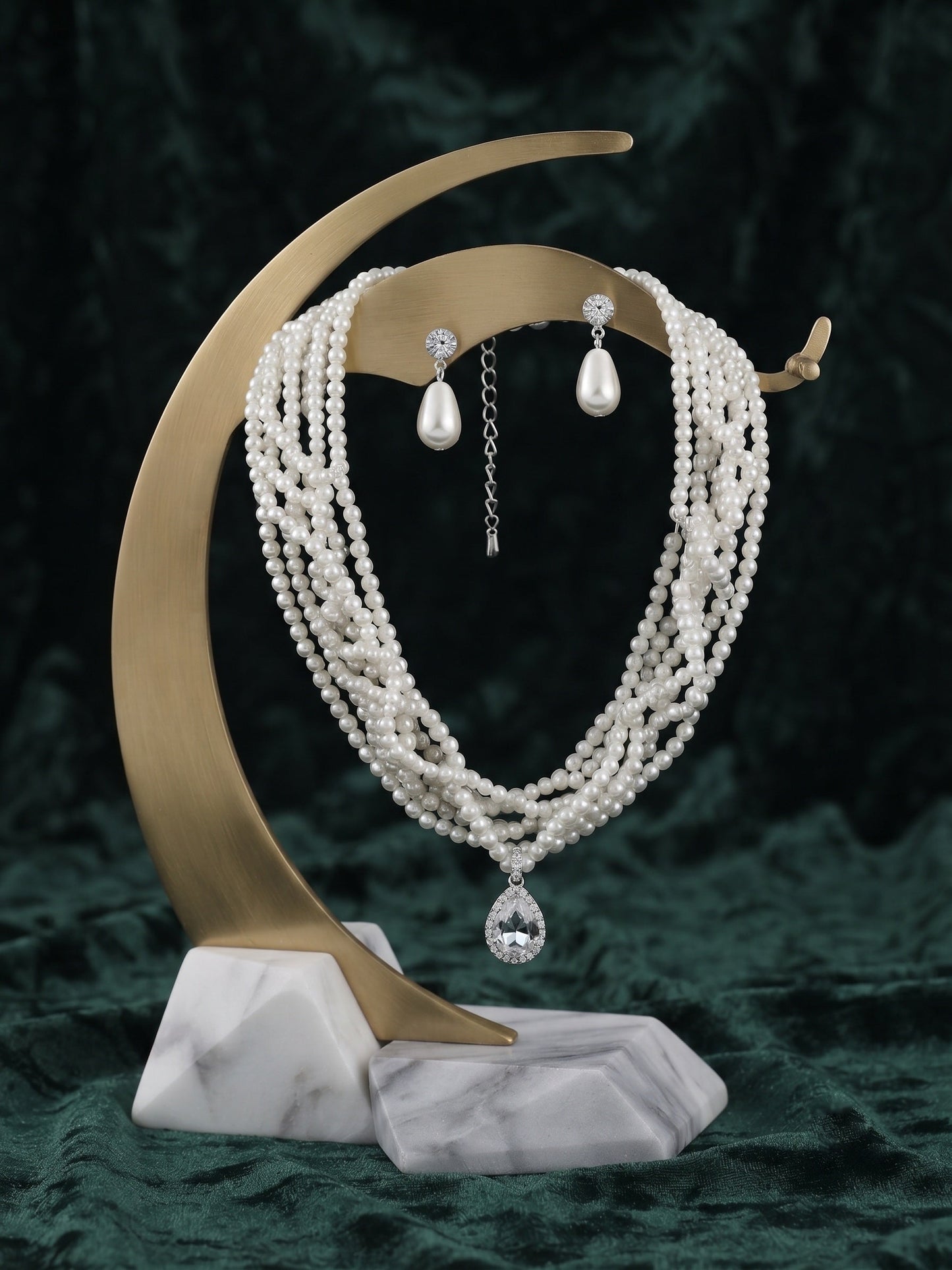 Beautiful White Pearls Statement Jewellery Set For Women