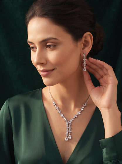 Women Silver Plated Diamond Jewellery Set