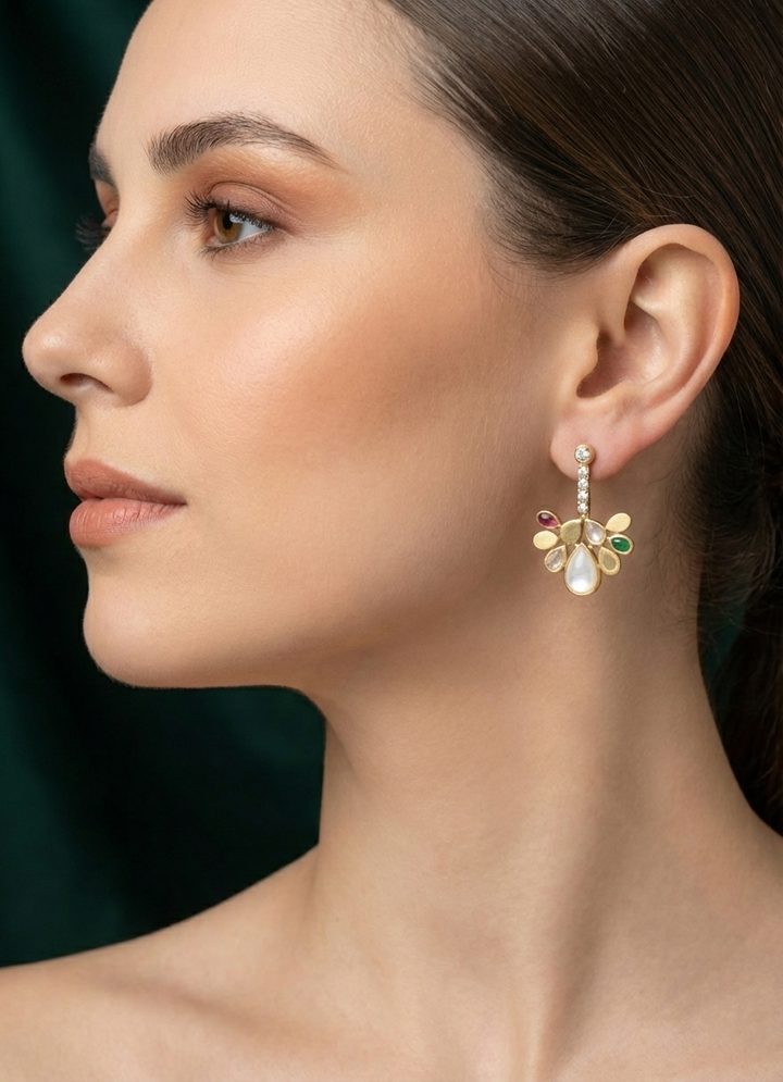 Artificial Diamond &amp; Beaded Drop Earrings