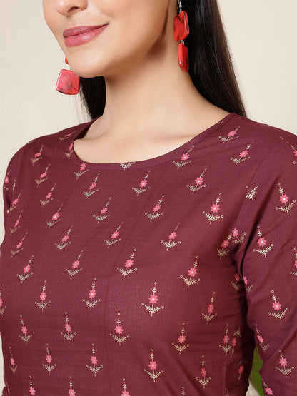 Burgundy Printed Kurta with Palazzos