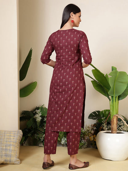 Burgundy Printed Kurta with Palazzos