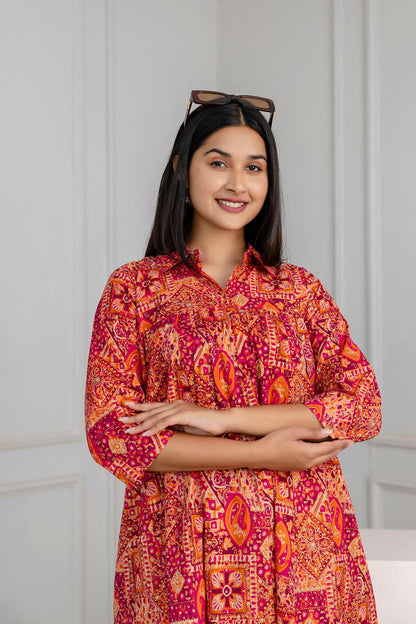 Multicolor Printed Flared Dress