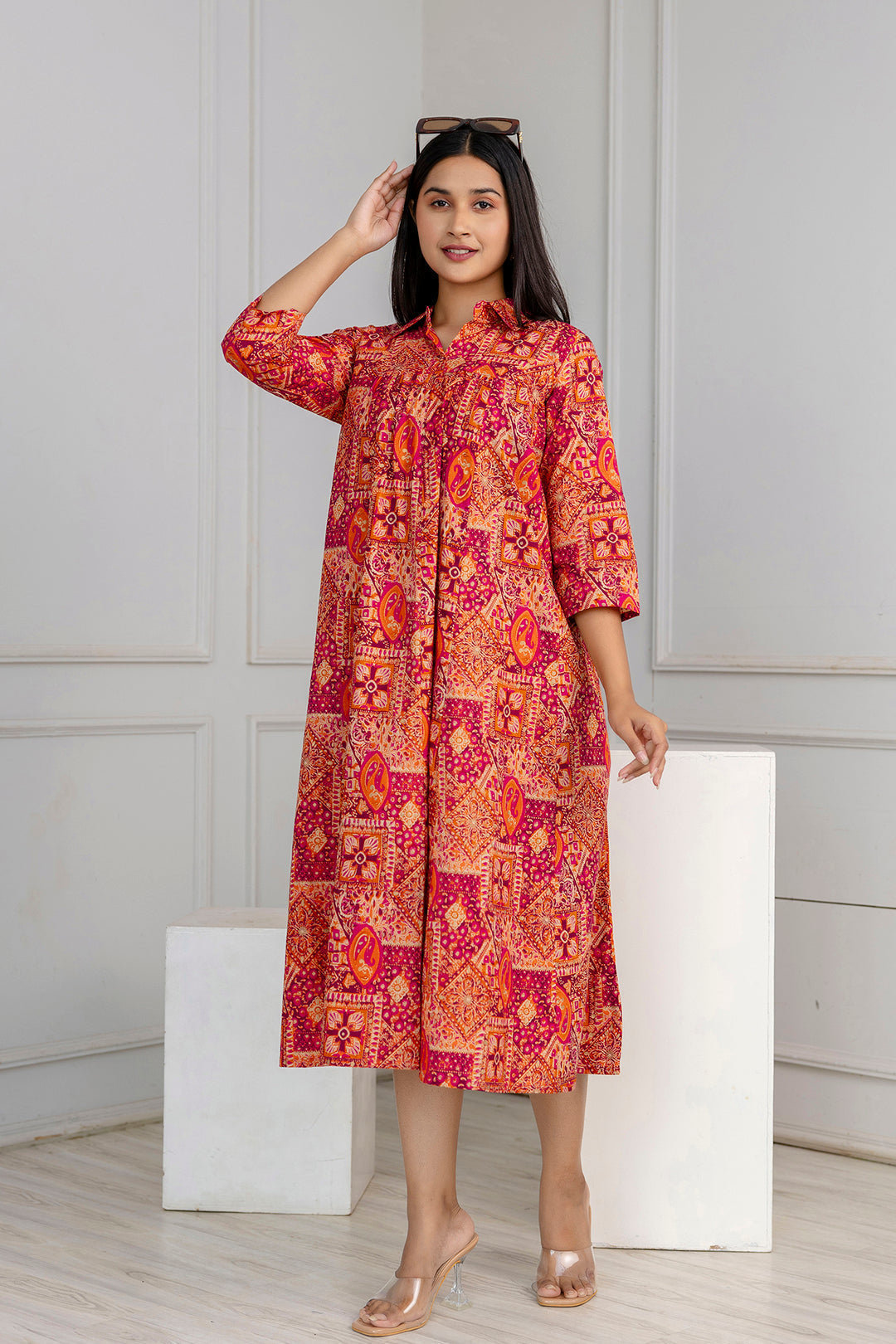 Multicolor Printed Flared Dress