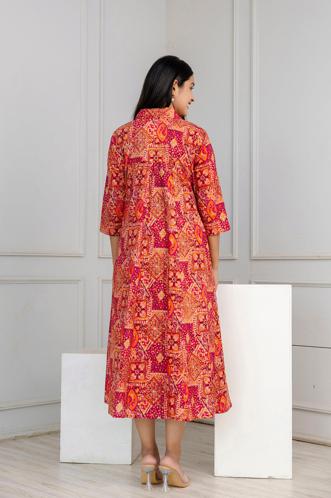 Multicolor Printed Flared Dress