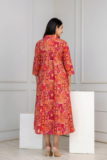 Multicolor Printed Flared Dress