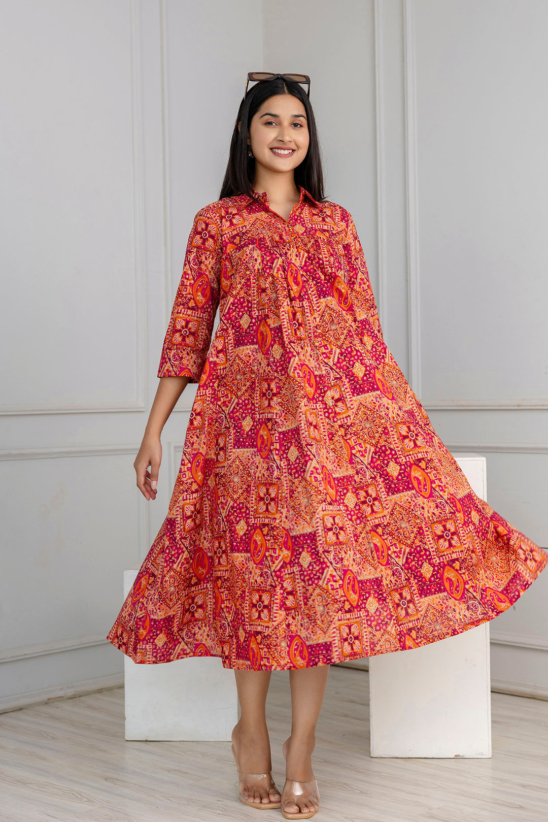 Multicolor Printed Flared Dress