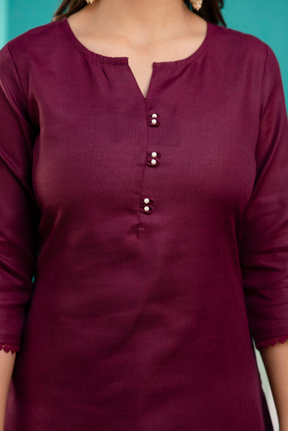 Burgundy Straight Kurta Set With Printed Dupatta