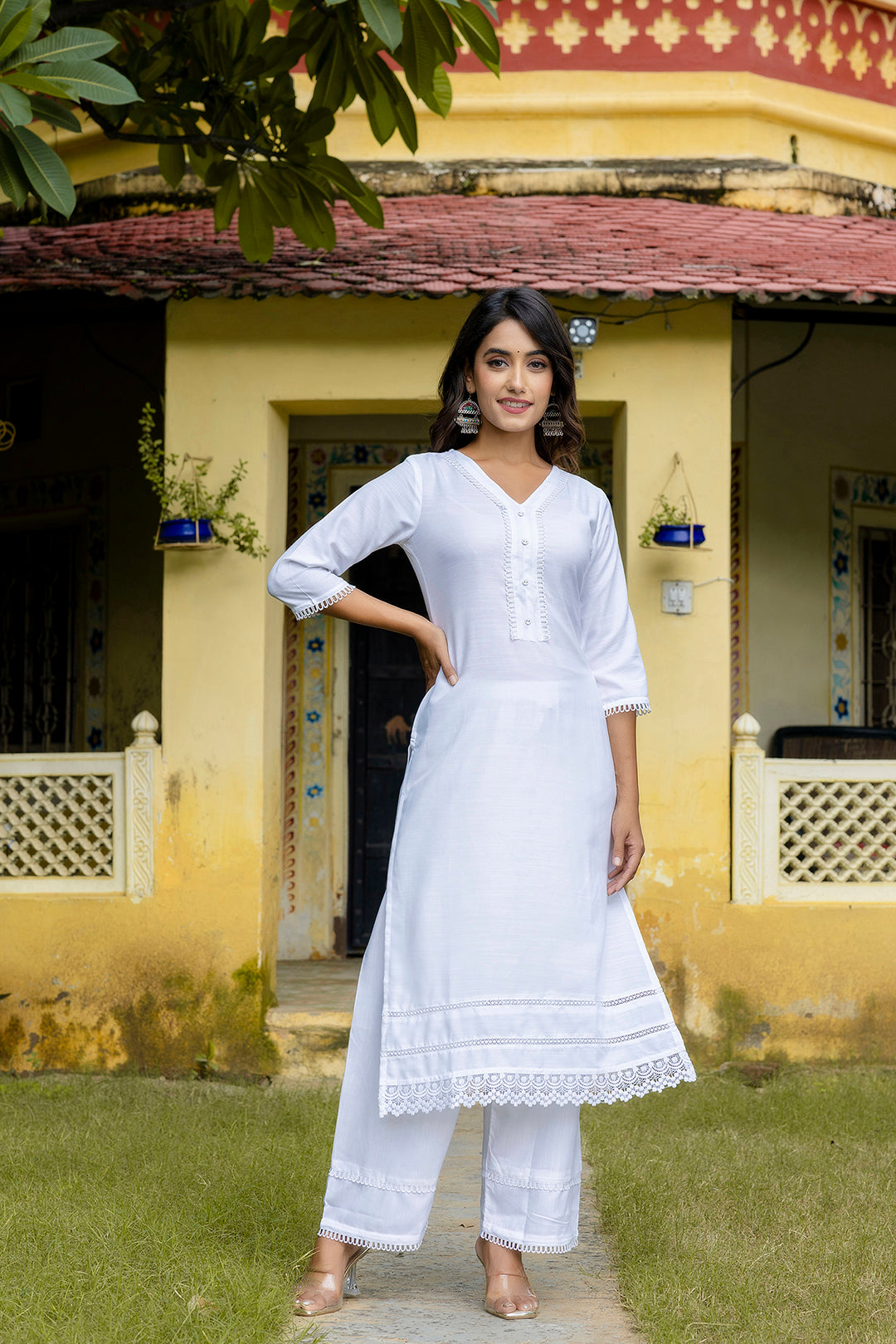Pure White Straight Kurta Set With Printed Dupatta