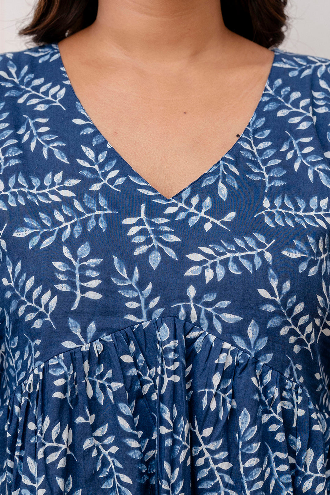 Navy Blue Printed V-Neck Peplum Tunic