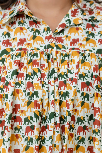 Multicolor Printed Flared Midi Dress