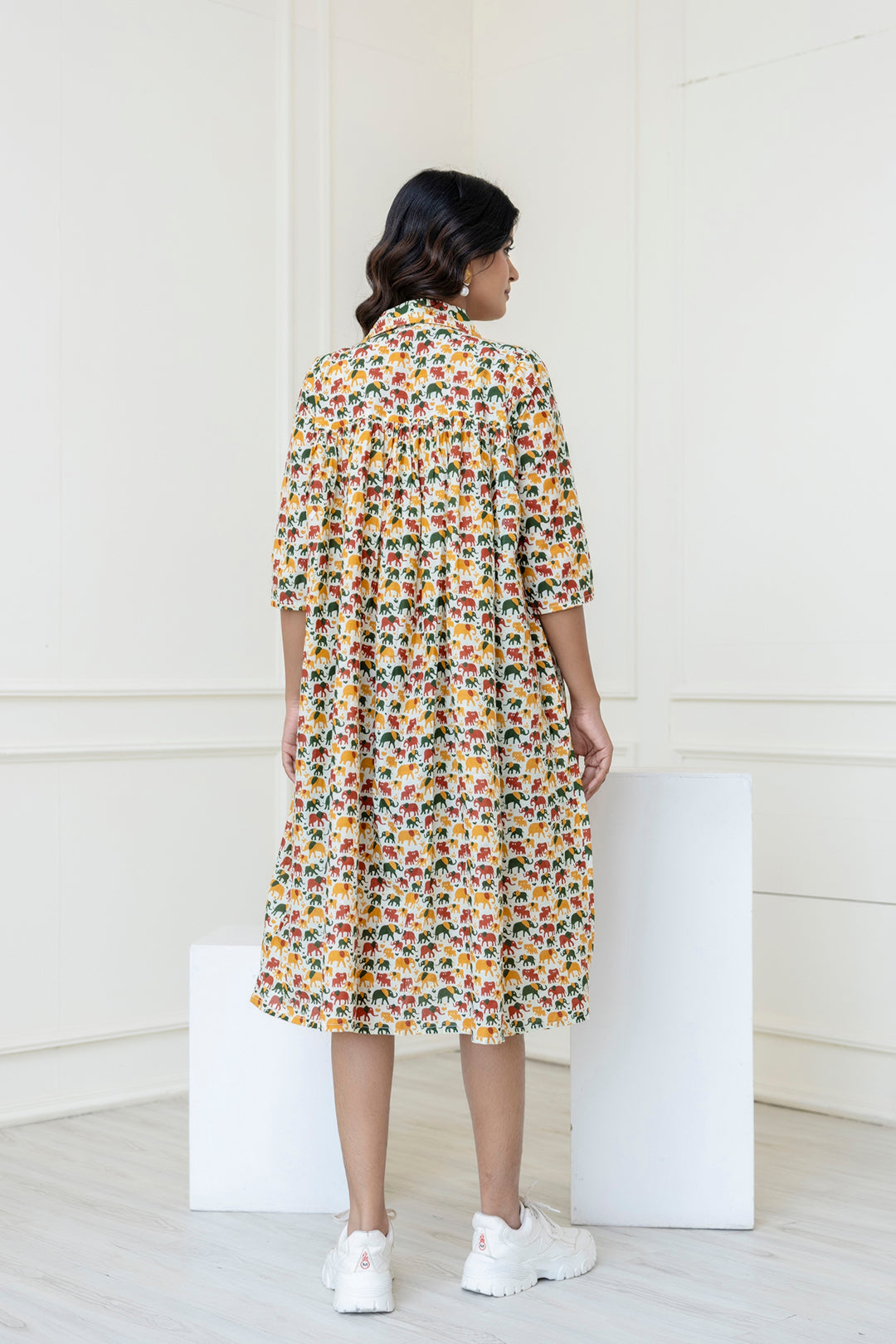 Multicolor Printed Flared Midi Dress