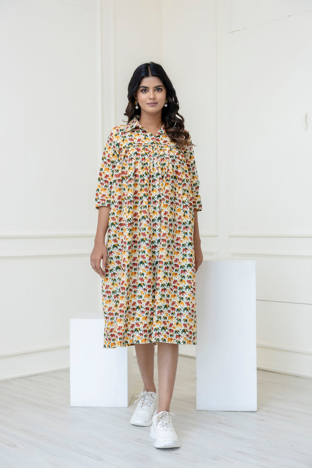 Multicolor Printed Flared Midi Dress