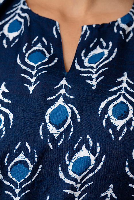Navy Blue Printed Straight Tunic