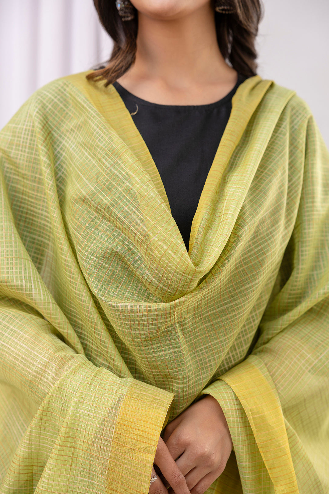 Black Straight Kurta Set With Printed Dupatta
