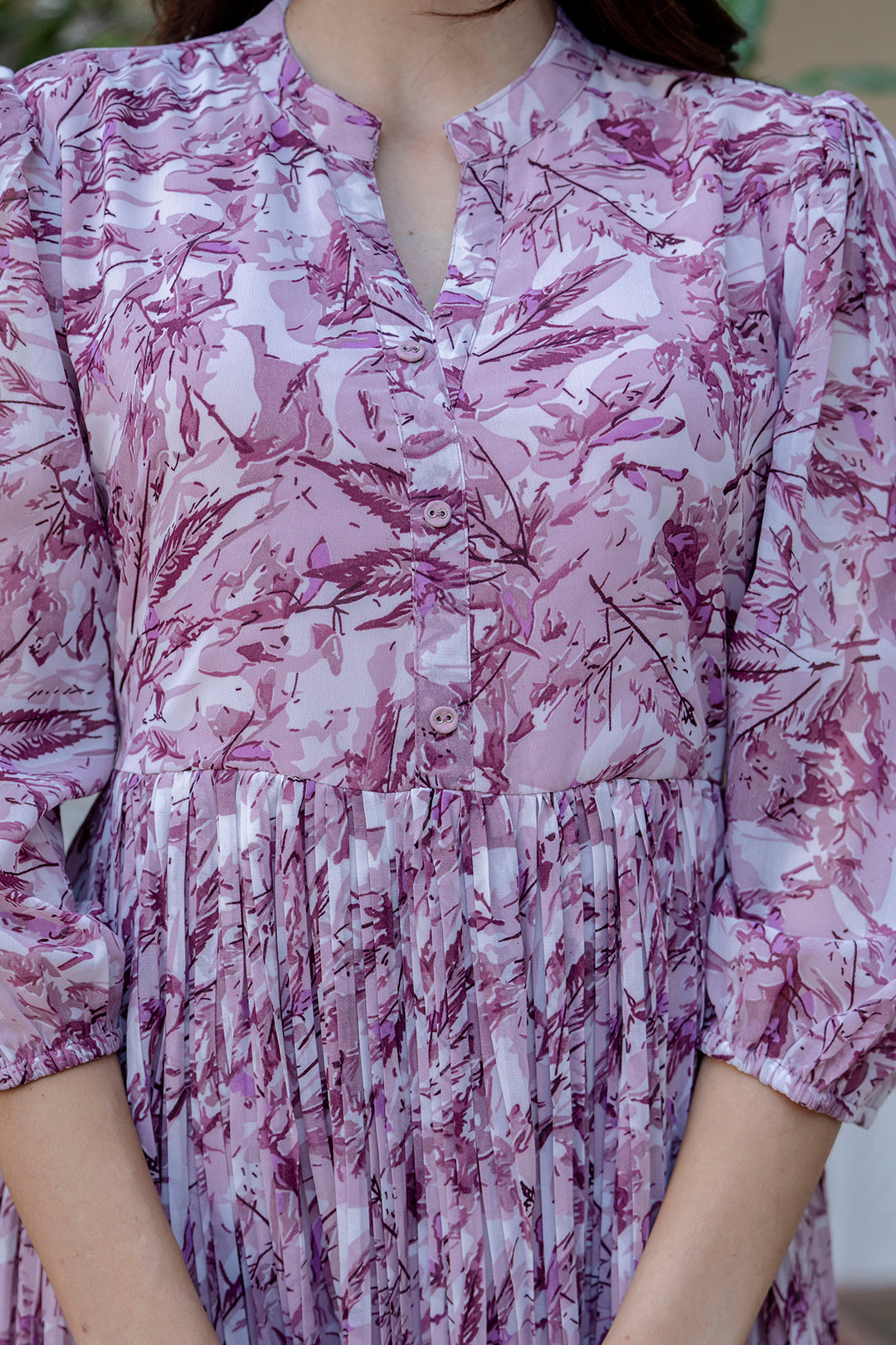 Mauve Georgette Pleated Dress